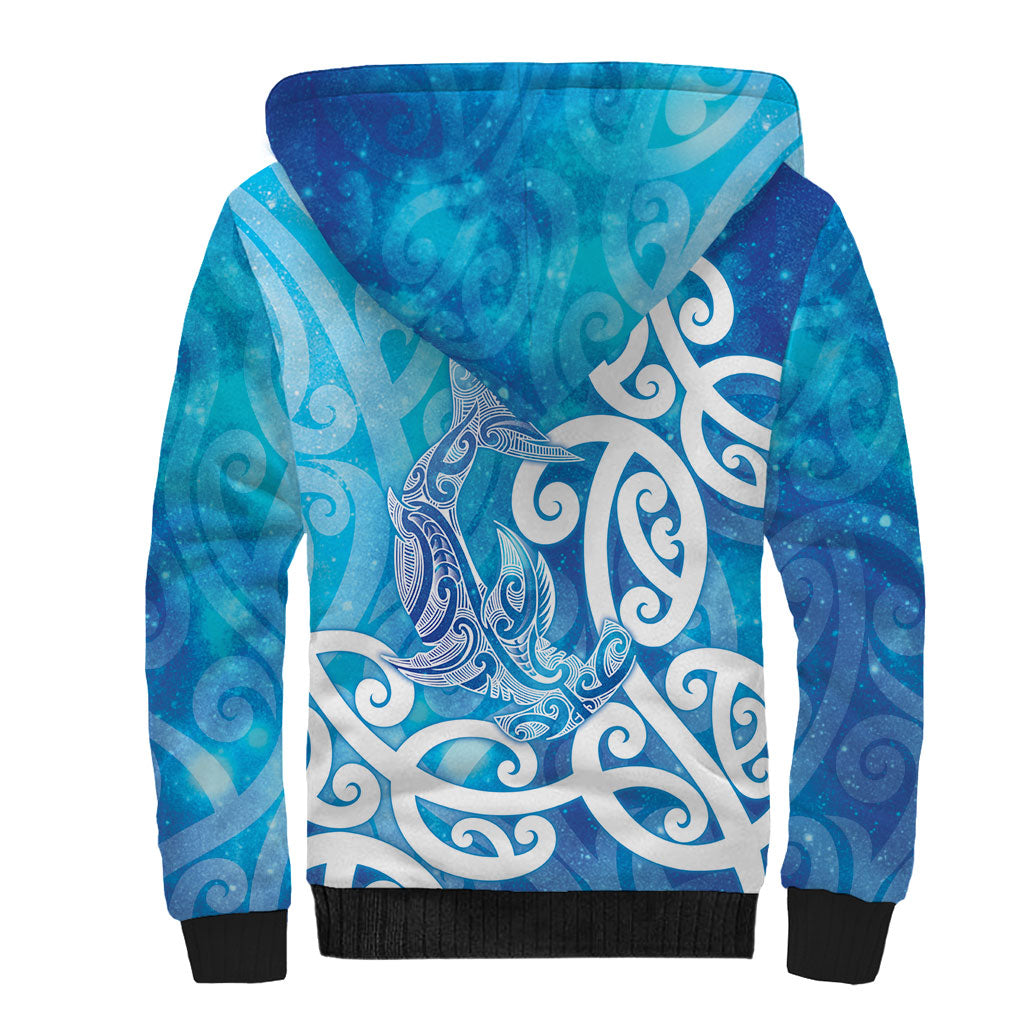 Hammerhead Shark Tattoo New Zealand Sherpa Hoodie Maori Galaxy Mangopare Pattern LT14 - Polynesian Pride