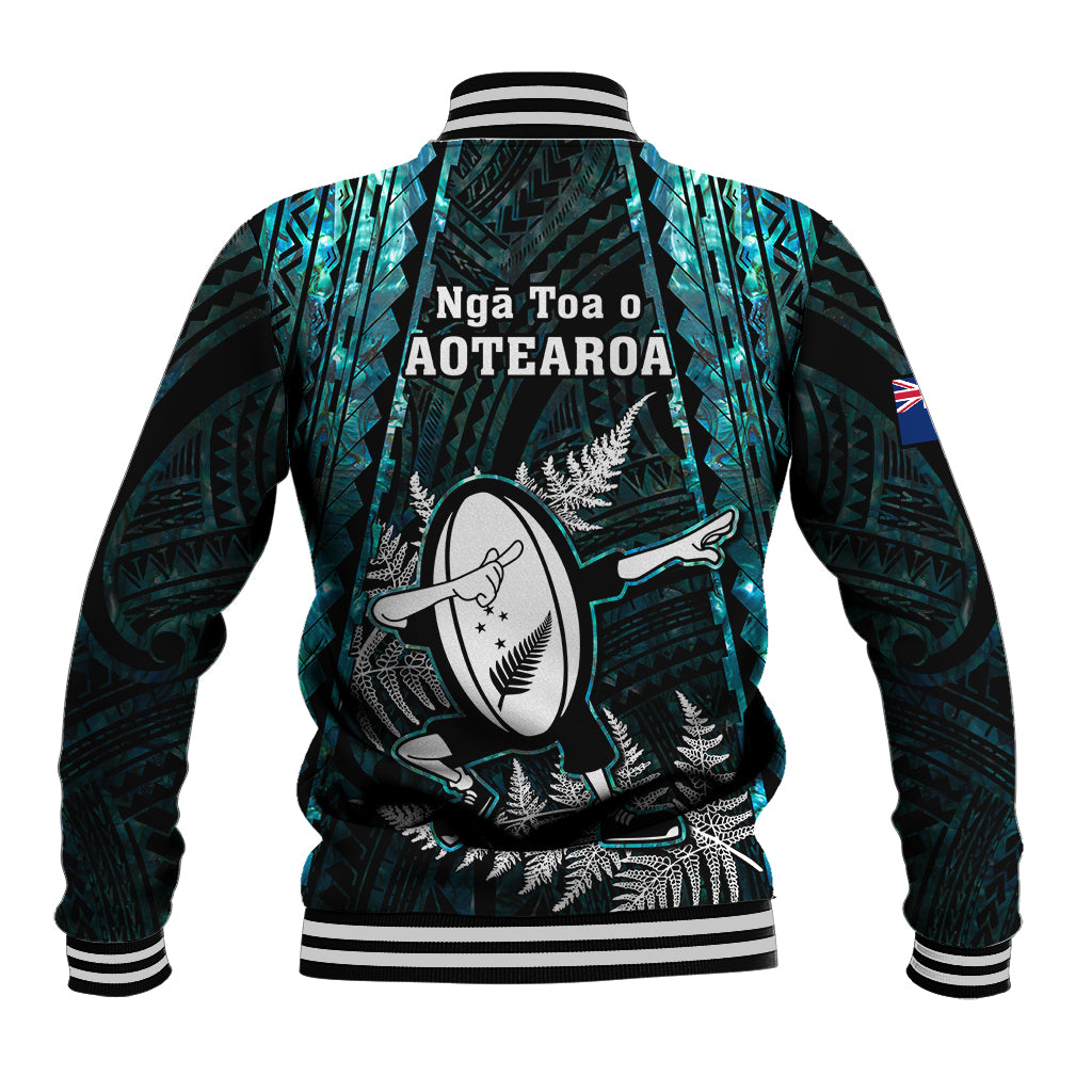 New Zealand Silver Fern Rugby Baseball Jacket Aotearoa All Black Dabbing Ball With Maori Paua Shell LT14 - Polynesian Pride
