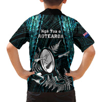 New Zealand Silver Fern Rugby Family Matching Long Sleeve Bodycon Dress and Hawaiian Shirt Aotearoa All Black Dabbing Ball With Maori Paua Shell LT14 - Polynesian Pride