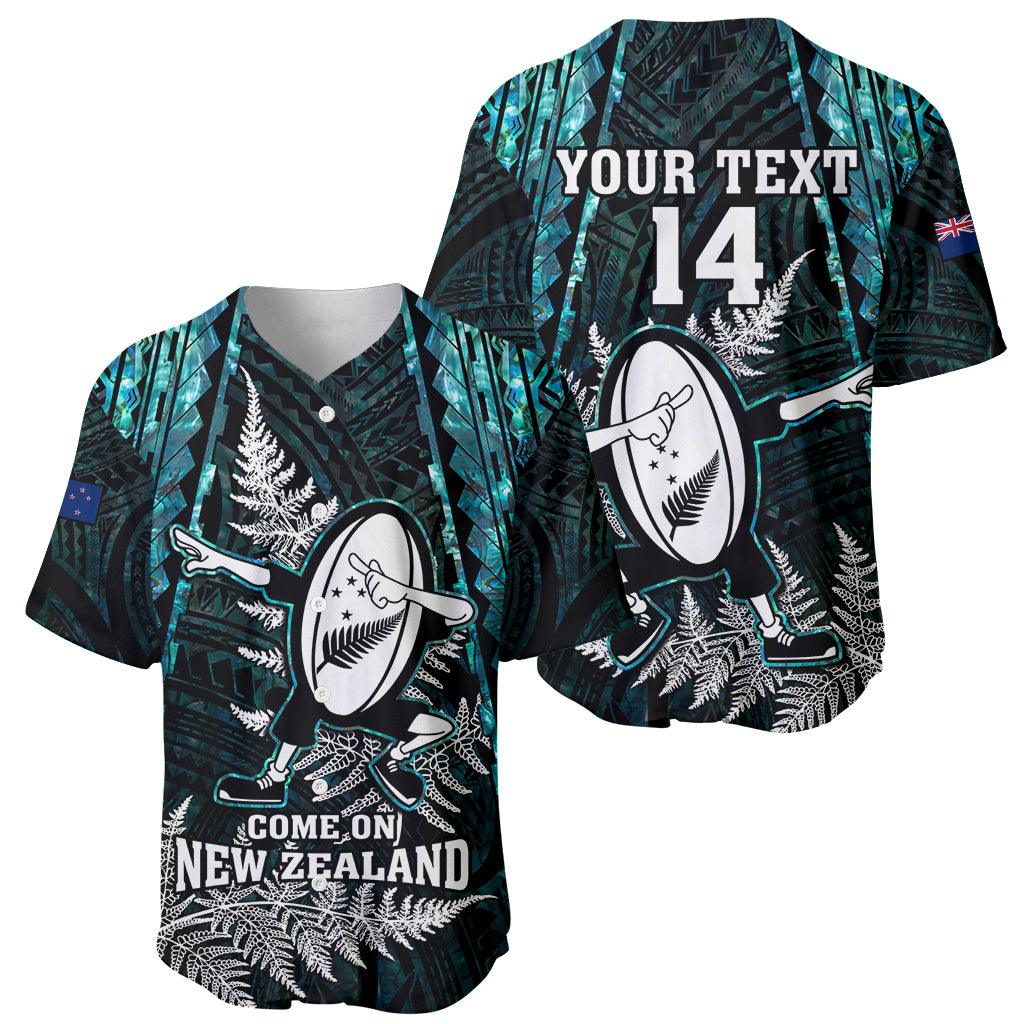 Custom New Zealand Silver Fern Rugby Baseball Jersey Aotearoa All Black Dabbing Ball With Maori Paua Shell LT14 - Polynesian Pride