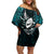 Custom New Zealand Silver Fern Rugby Family Matching Off Shoulder Short Dress and Hawaiian Shirt Aotearoa All Black Dabbing Ball With Maori Paua Shell LT14 Mom's Dress Turquoise - Polynesian Pride