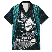 Custom New Zealand Silver Fern Rugby Family Matching Tank Maxi Dress and Hawaiian Shirt Aotearoa All Black Dabbing Ball With Maori Paua Shell LT14 Dad's Shirt - Short Sleeve Turquoise - Polynesian Pride