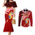 Tonga Rugby Couples Matching Mermaid Dress and Long Sleeve Button Shirts Ikale Tahi Tongan Ngatu Pattern With Dabbing Ball LT14 Red - Polynesian Pride