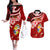 Tonga Rugby Couples Matching Off The Shoulder Long Sleeve Dress and Hawaiian Shirt Ikale Tahi Tongan Ngatu Pattern With Dabbing Ball LT14 Red - Polynesian Pride
