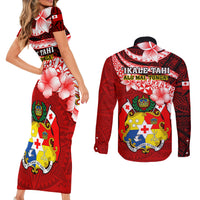 Tonga Rugby Couples Matching Short Sleeve Bodycon Dress and Long Sleeve Button Shirts Ikale Tahi Tongan Ngatu Pattern With Dabbing Ball LT14 - Polynesian Pride