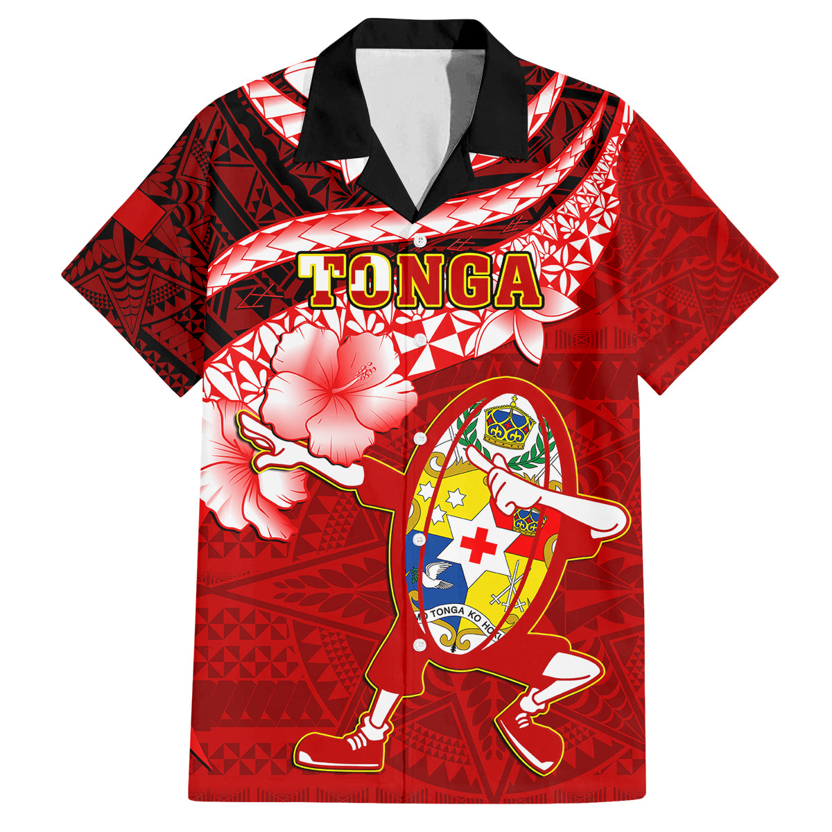 Tonga Rugby Kid Hawaiian Shirt Ikale Tahi Tongan Ngatu Pattern With Dabbing Ball LT14 Kid Red - Polynesian Pride