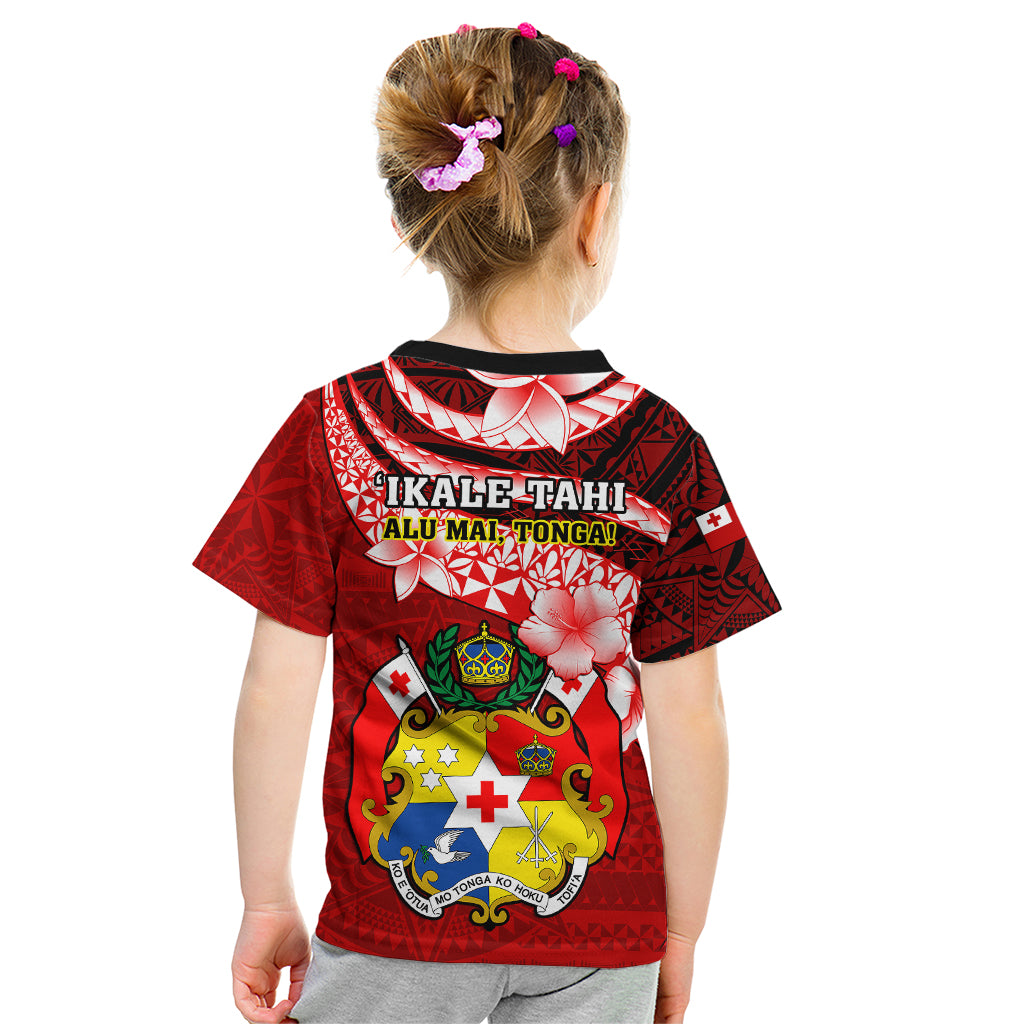 Tonga Rugby Kid T Shirt Ikale Tahi Tongan Ngatu Pattern With Dabbing Ball LT14 - Polynesian Pride