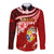 Tonga Rugby Long Sleeve Button Shirt Ikale Tahi Tongan Ngatu Pattern With Dabbing Ball LT14 Unisex Red - Polynesian Pride