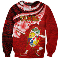 Tonga Rugby Sweatshirt Ikale Tahi Tongan Ngatu Pattern With Dabbing Ball LT14 Unisex Red - Polynesian Pride