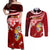 Custom Tonga Rugby Couples Matching Off Shoulder Maxi Dress and Long Sleeve Button Shirts Ikale Tahi Tongan Ngatu Pattern With Dabbing Ball LT14 Red - Polynesian Pride