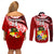 Custom Tonga Rugby Couples Matching Off Shoulder Short Dress and Long Sleeve Button Shirts Ikale Tahi Tongan Ngatu Pattern With Dabbing Ball LT14 - Polynesian Pride