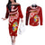 Custom Tonga Rugby Couples Matching Off The Shoulder Long Sleeve Dress and Long Sleeve Button Shirts Ikale Tahi Tongan Ngatu Pattern With Dabbing Ball LT14 Red - Polynesian Pride