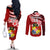 Custom Tonga Rugby Couples Matching Off The Shoulder Long Sleeve Dress and Long Sleeve Button Shirts Ikale Tahi Tongan Ngatu Pattern With Dabbing Ball LT14 - Polynesian Pride