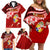 Custom Tonga Rugby Family Matching Off Shoulder Short Dress and Hawaiian Shirt Ikale Tahi Tongan Ngatu Pattern With Dabbing Ball LT14 - Polynesian Pride