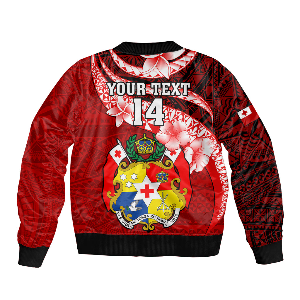 Custom Tonga Rugby Sleeve Zip Bomber Jacket Ikale Tahi Tongan Ngatu Pattern With Dabbing Ball LT14 - Polynesian Pride