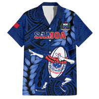 Samoa Rugby Family Matching Off Shoulder Long Sleeve Dress and Hawaiian Shirt Manu Samoa Ula Fala Dabbing Ball Polynesian Blue Version LT14 Dad's Shirt - Short Sleeve Blue - Polynesian Pride