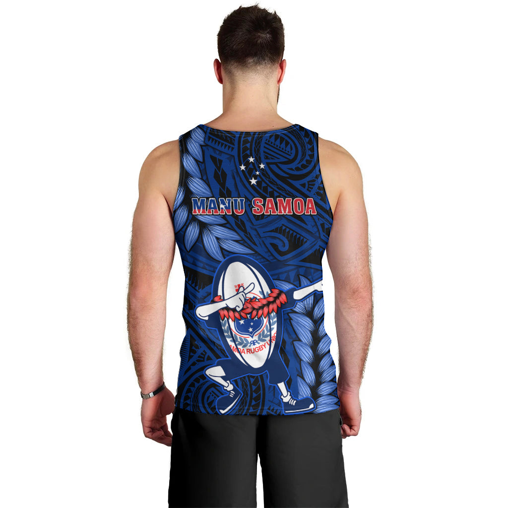 Samoa Rugby Men Tank Top Manu Samoa Ula Fala Dabbing Ball Polynesian Blue Version LT14 - Polynesian Pride