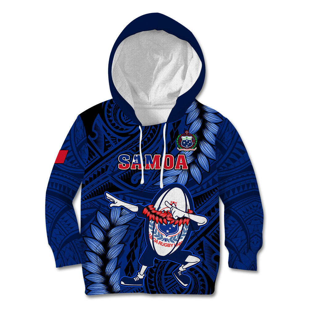 Custom Samoa Rugby Kid Hoodie Manu Samoa Ula Fala Dabbing Ball Polynesian Blue Version LT14 Blue - Polynesian Pride