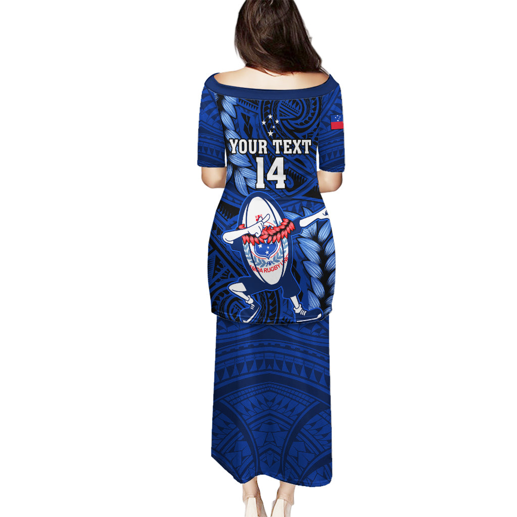 Custom Samoa Rugby Puletasi Manu Samoa Ula Fala Dabbing Ball Polynesian Blue Version LT14 - Polynesian Pride