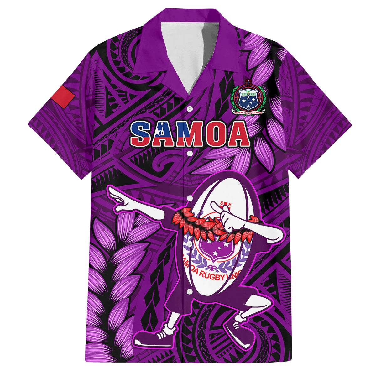 Samoa Rugby Family Matching Long Sleeve Bodycon Dress and Hawaiian Shirt Manu Samoa Ula Fala Dabbing Ball Polynesian Purple Version LT14 - Polynesian Pride
