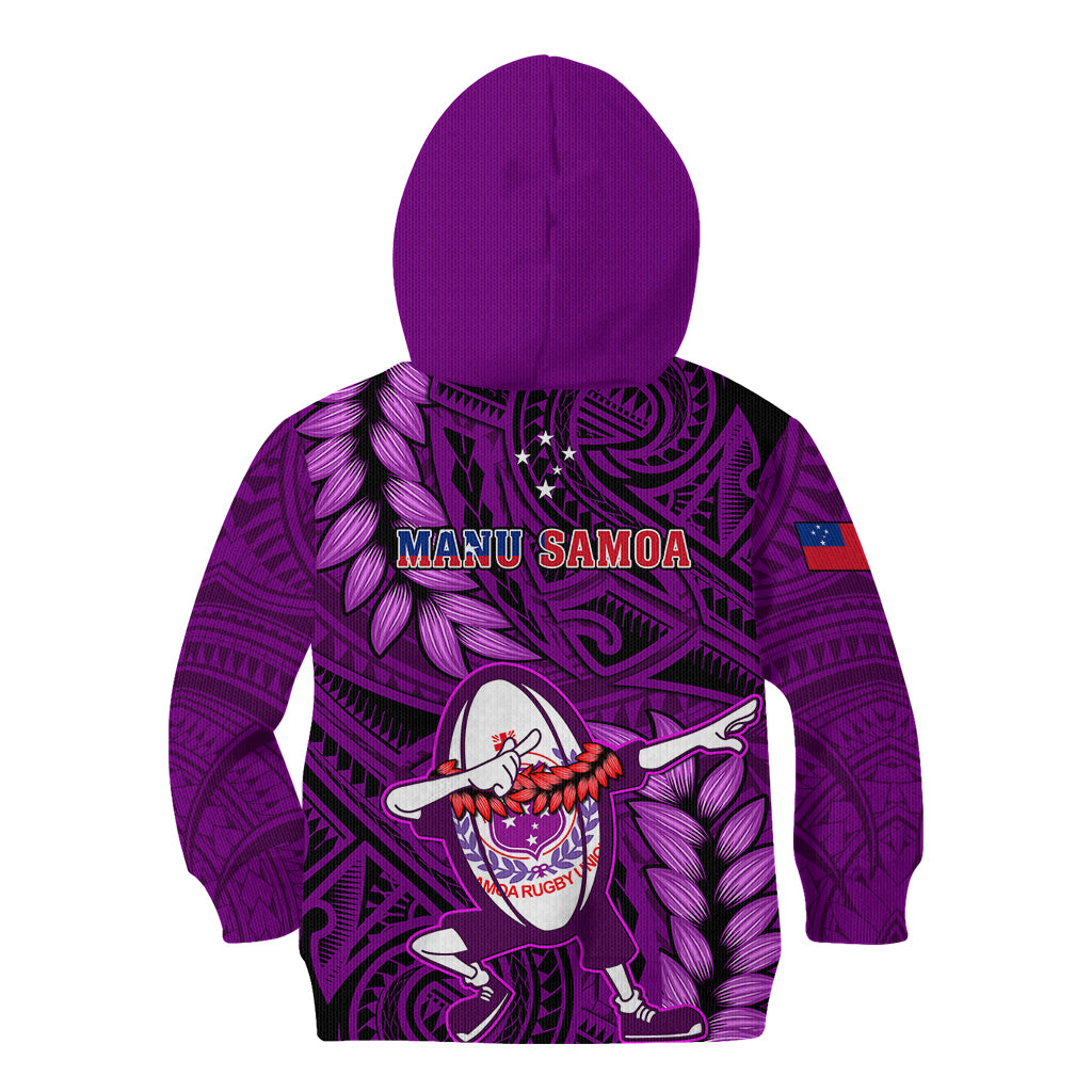 Samoa Rugby Kid Hoodie Manu Samoa Ula Fala Dabbing Ball Polynesian Purple Version LT14 - Polynesian Pride