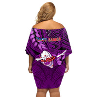 Samoa Rugby Off Shoulder Short Dress Manu Samoa Ula Fala Dabbing Ball Polynesian Purple Version LT14 - Polynesian Pride