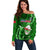 Samoa Rugby Off Shoulder Sweater Manu Samoa Ula Fala Dabbing Ball Polynesian Green Version LT14 Women Green - Polynesian Pride