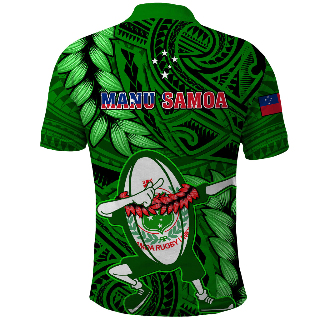 Samoa Rugby Polo Shirt Manu Samoa Ula Fala Dabbing Ball Polynesian Green Version LT14 - Polynesian Pride