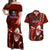 Samoa Rugby Couples Matching Off Shoulder Maxi Dress and Hawaiian Shirt Manu Samoa Ula Fala Dabbing Ball Polynesian Red Version LT14 Red - Polynesian Pride