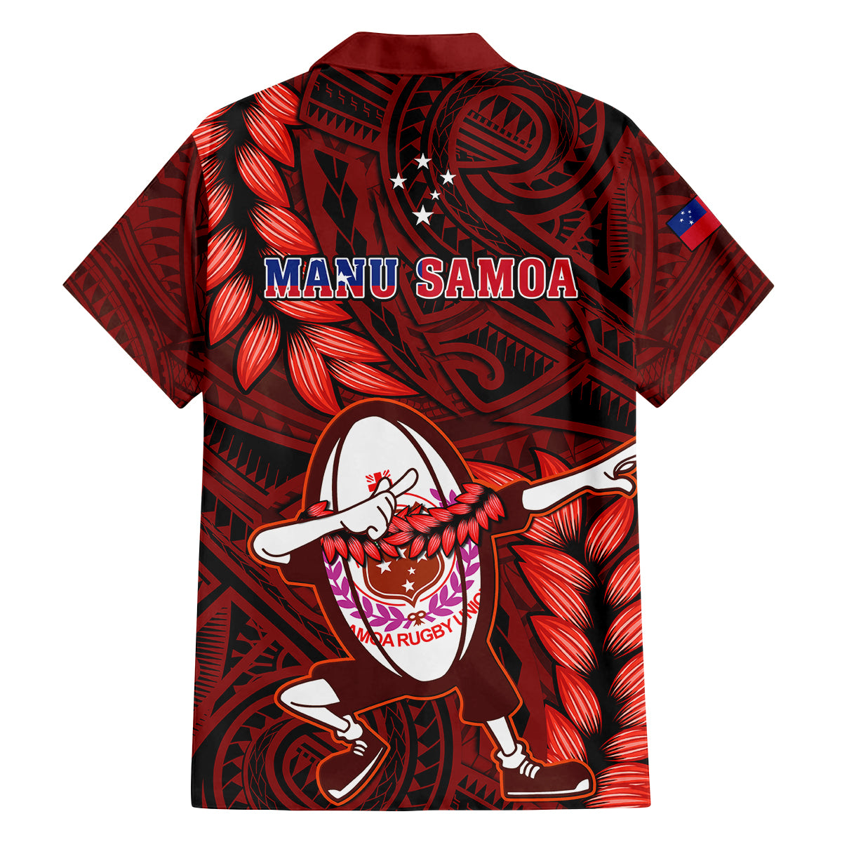 Samoa Rugby Family Matching Mermaid Dress and Hawaiian Shirt Manu Samoa Ula Fala Dabbing Ball Polynesian Red Version LT14 - Polynesian Pride