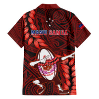 Samoa Rugby Family Matching Off Shoulder Short Dress and Hawaiian Shirt Manu Samoa Ula Fala Dabbing Ball Polynesian Red Version LT14 - Polynesian Pride