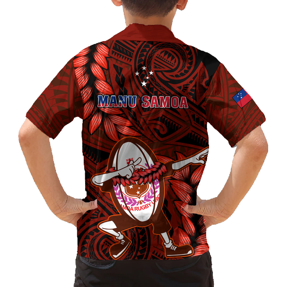 Samoa Rugby Kid Hawaiian Shirt Manu Samoa Ula Fala Dabbing Ball Polynesian Red Version LT14 - Polynesian Pride