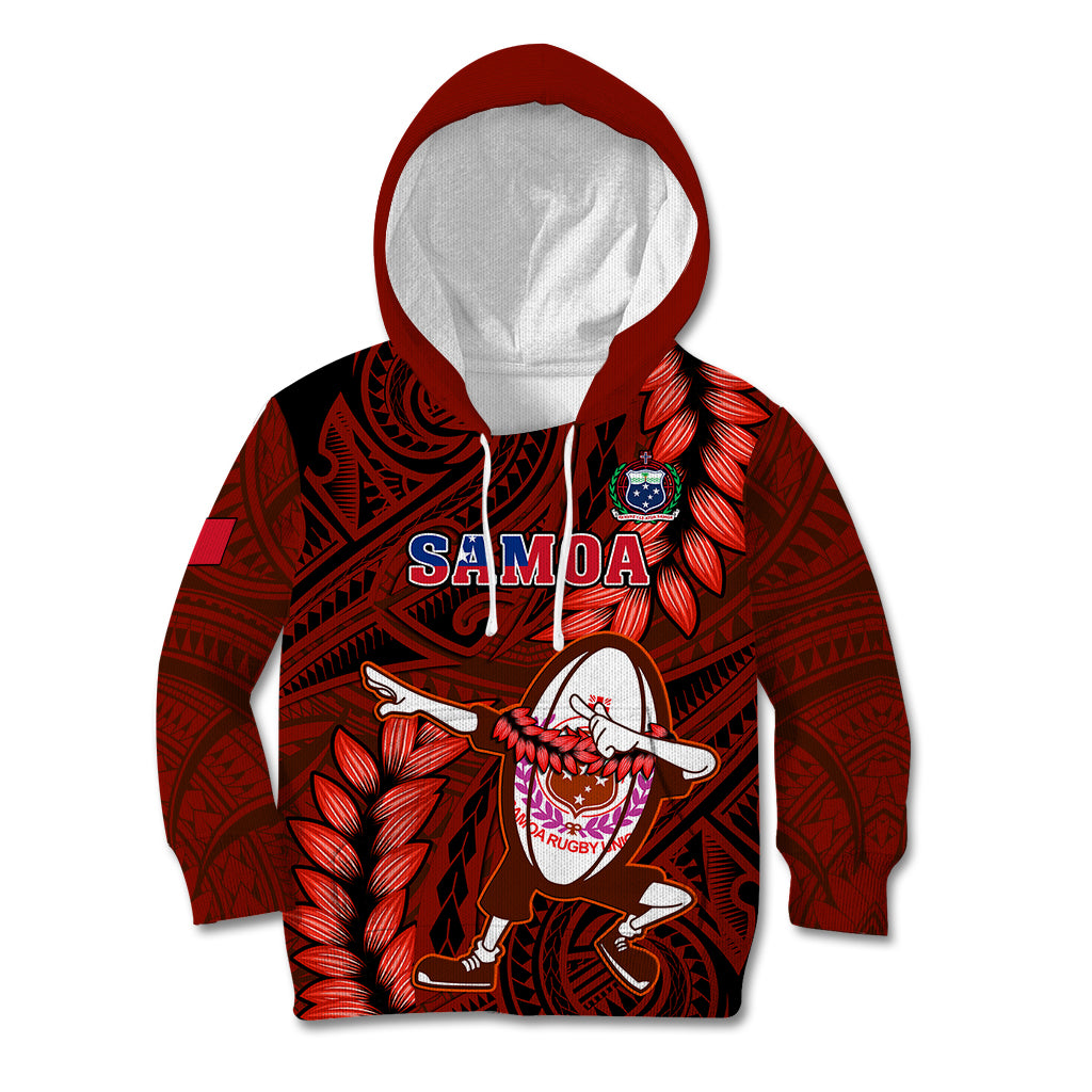 Samoa Rugby Kid Hoodie Manu Samoa Ula Fala Dabbing Ball Polynesian Red Version LT14 Hoodie Red - Polynesian Pride