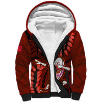Samoa Rugby Sherpa Hoodie Manu Samoa Ula Fala Dabbing Ball Polynesian Red Version LT14 Unisex Red - Polynesian Pride