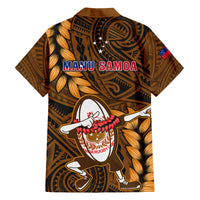 Samoa Rugby Family Matching Off Shoulder Maxi Dress and Hawaiian Shirt Manu Samoa Ula Fala Dabbing Ball Polynesian Gold Version LT14 - Polynesian Pride