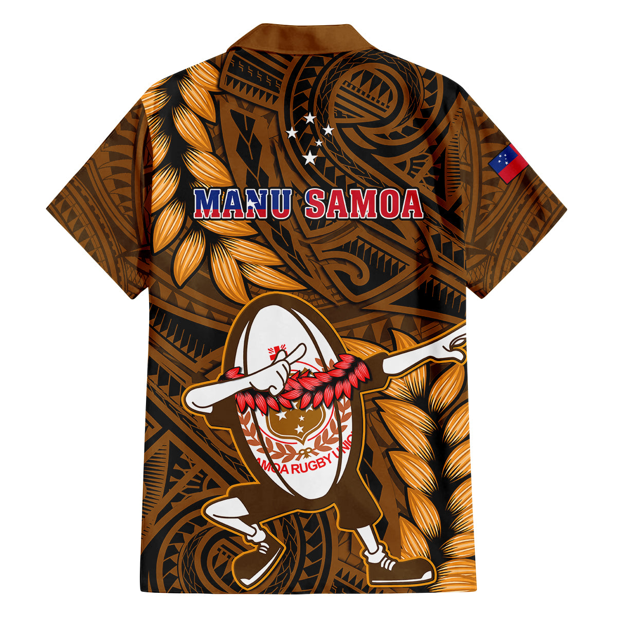 Samoa Rugby Family Matching Tank Maxi Dress and Hawaiian Shirt Manu Samoa Ula Fala Dabbing Ball Polynesian Gold Version LT14 - Polynesian Pride