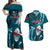 Samoa Rugby Couples Matching Off Shoulder Maxi Dress and Hawaiian Shirt Manu Samoa Ula Fala Dabbing Ball Polynesian Turquoise Version LT14 Turquoise - Polynesian Pride