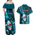 Samoa Rugby Couples Matching Off Shoulder Maxi Dress and Hawaiian Shirt Manu Samoa Ula Fala Dabbing Ball Polynesian Turquoise Version LT14 - Polynesian Pride