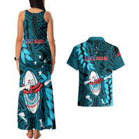 Samoa Rugby Couples Matching Tank Maxi Dress and Hawaiian Shirt Manu Samoa Ula Fala Dabbing Ball Polynesian Turquoise Version LT14 - Polynesian Pride