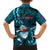 Samoa Rugby Family Matching Off Shoulder Maxi Dress and Hawaiian Shirt Manu Samoa Ula Fala Dabbing Ball Polynesian Turquoise Version LT14 - Polynesian Pride