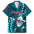 Samoa Rugby Family Matching Off Shoulder Maxi Dress and Hawaiian Shirt Manu Samoa Ula Fala Dabbing Ball Polynesian Turquoise Version LT14 - Polynesian Pride