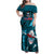 Samoa Rugby Family Matching Off Shoulder Maxi Dress and Hawaiian Shirt Manu Samoa Ula Fala Dabbing Ball Polynesian Turquoise Version LT14 - Polynesian Pride