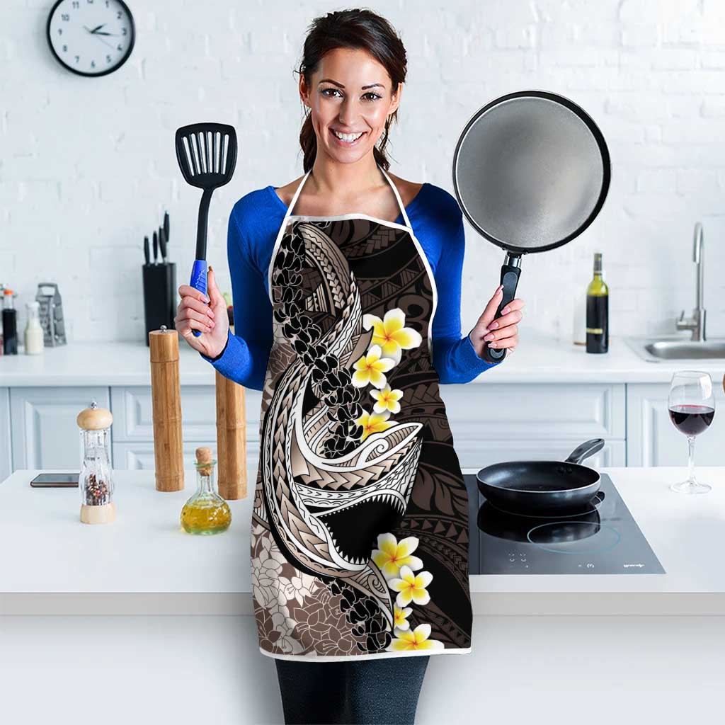 Brown and Black Hawaii Shark Tattoo Apron Puakenikeni Lei Plumeria Polynesian Pattern - Polynesian Pride