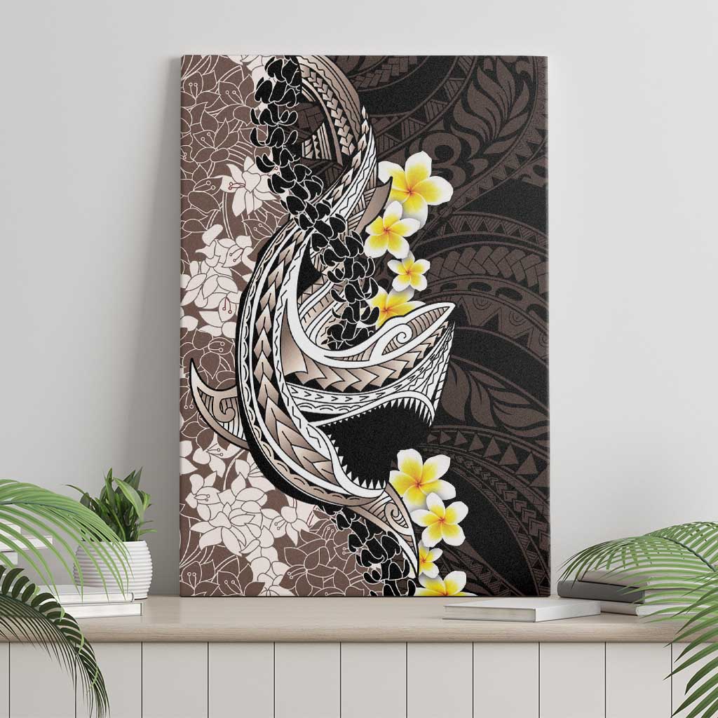 Brown and Black Hawaii Shark Tattoo Canvas Wall Art Puakenikeni Lei Plumeria Polynesian Pattern - Polynesian Pride