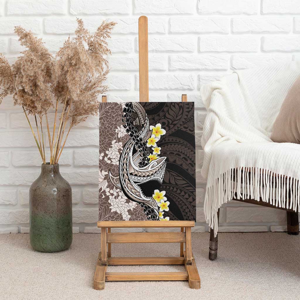 Brown and Black Hawaii Shark Tattoo Canvas Wall Art Puakenikeni Lei Plumeria Polynesian Pattern - Polynesian Pride