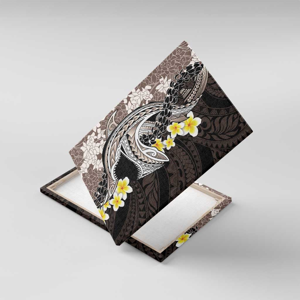 Brown and Black Hawaii Shark Tattoo Canvas Wall Art Puakenikeni Lei Plumeria Polynesian Pattern - Polynesian Pride