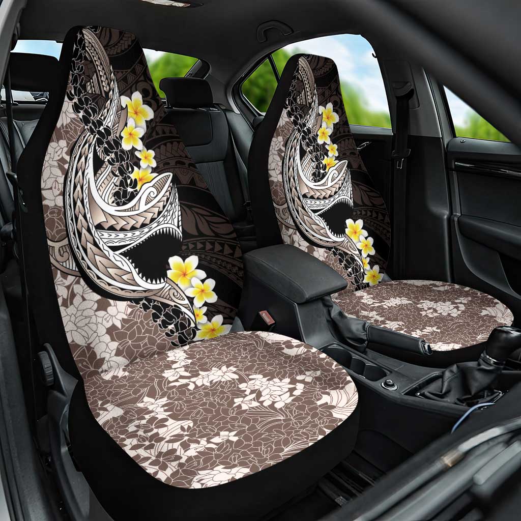 Brown and Black Hawaii Shark Tattoo Car Seat Cover Puakenikeni Lei Plumeria Polynesian Pattern - Polynesian Pride