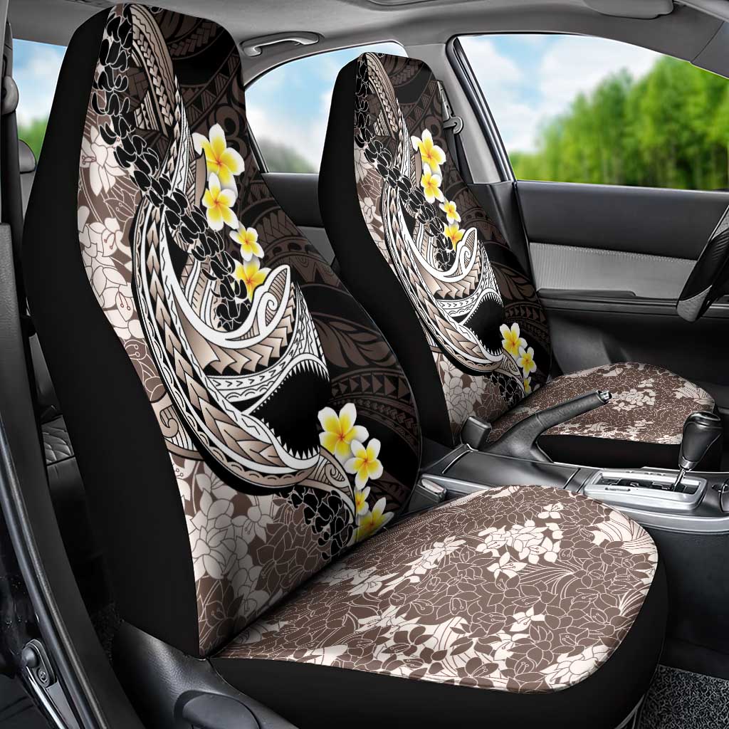 Brown and Black Hawaii Shark Tattoo Car Seat Cover Puakenikeni Lei Plumeria Polynesian Pattern - Polynesian Pride