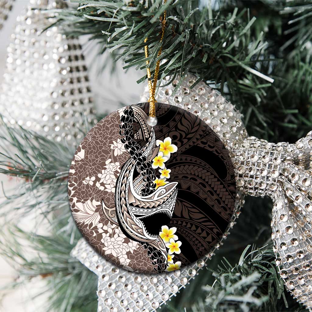 Brown and Black Hawaii Shark Tattoo Ceramic Ornament Puakenikeni Lei Plumeria Polynesian Pattern - Polynesian Pride