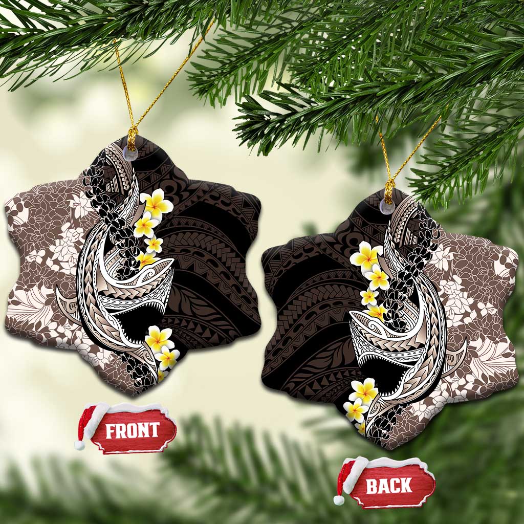 Brown and Black Hawaii Shark Tattoo Ceramic Ornament Puakenikeni Lei Plumeria Polynesian Pattern - Polynesian Pride